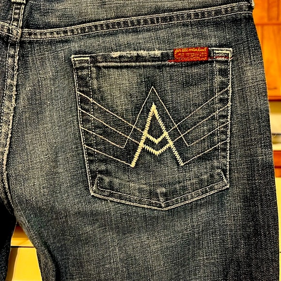 7 For All Mankind A-Pocket Flare Jeans Size 32 Dark Wash Denim - Picture 14 of 16